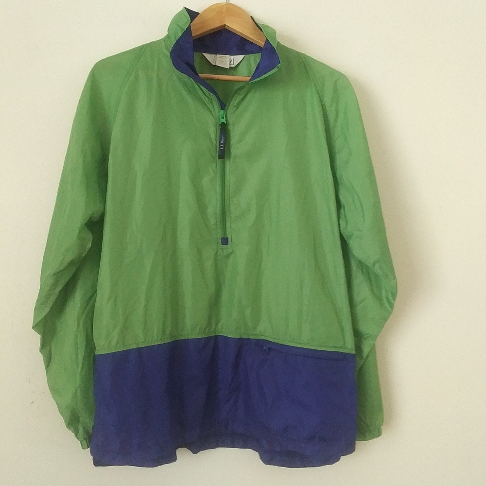 L.L. Bean Packable Windbreaker, Lime Green/Blue Colorblock, Womens Large